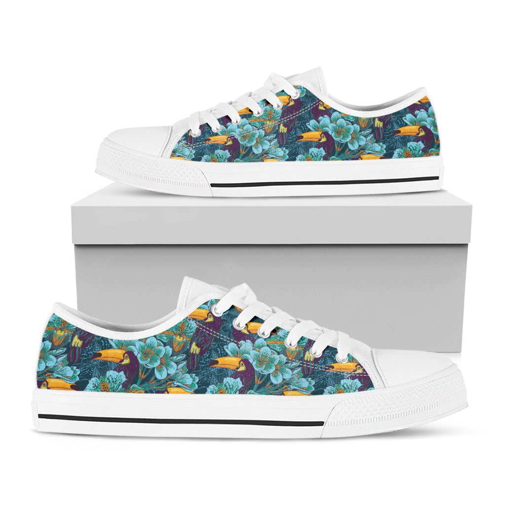 Vintage Toucan Pattern Print White Low Top Shoes