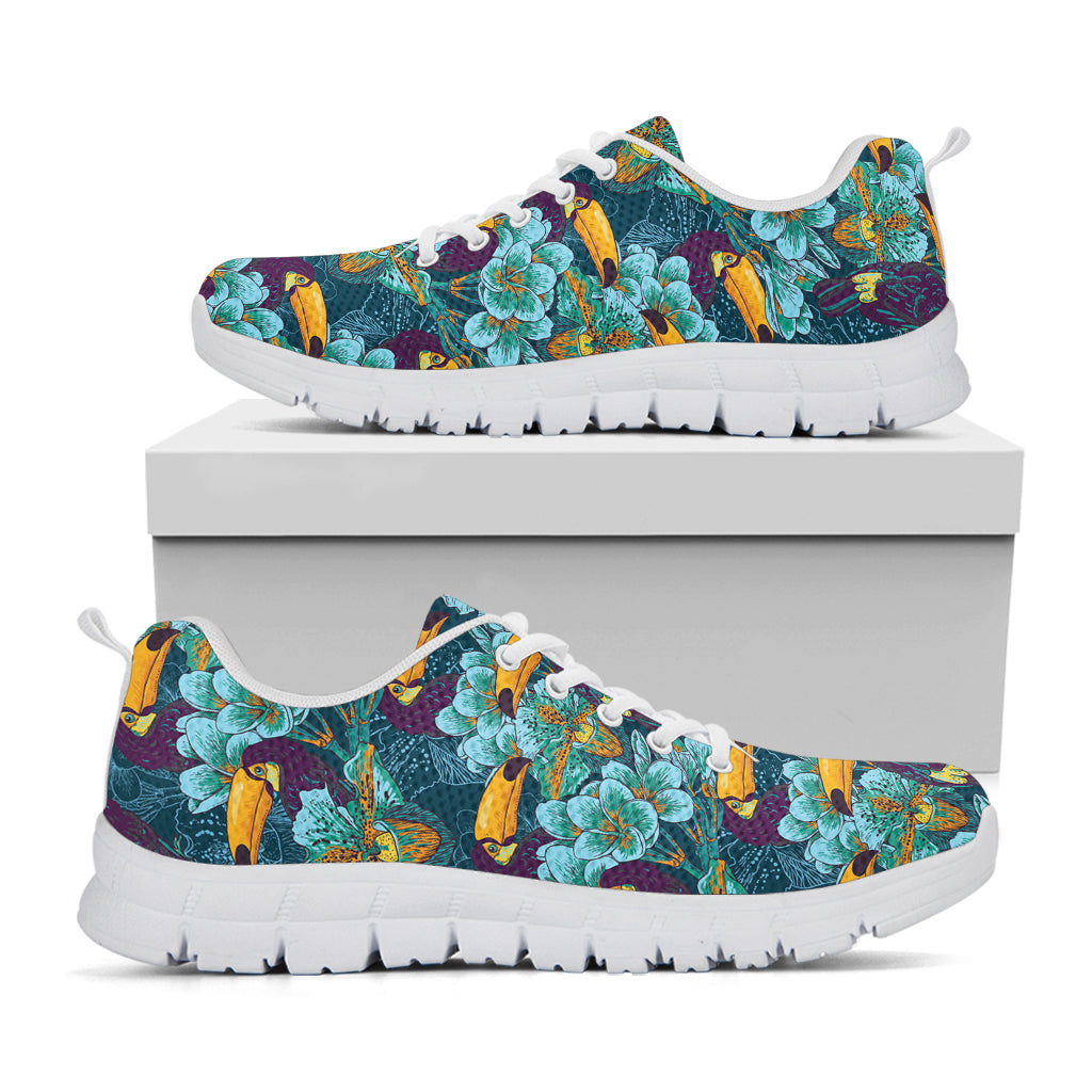 Vintage Toucan Pattern Print White Sneakers