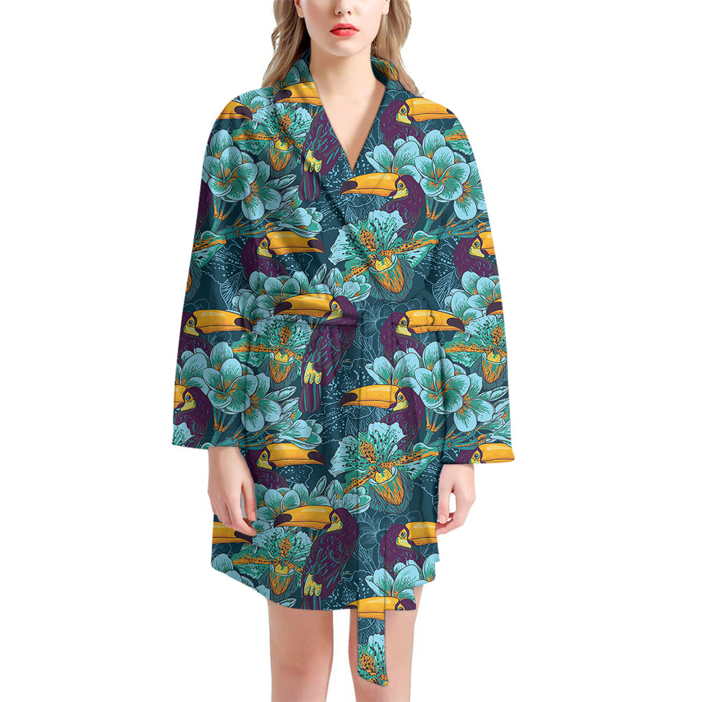 Vintage Toucan Pattern Print Women's Bathrobe