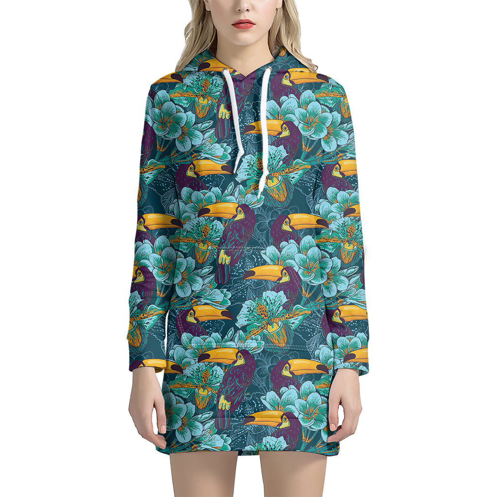 Vintage Toucan Pattern Print Women's Pullover Hoodie Dress