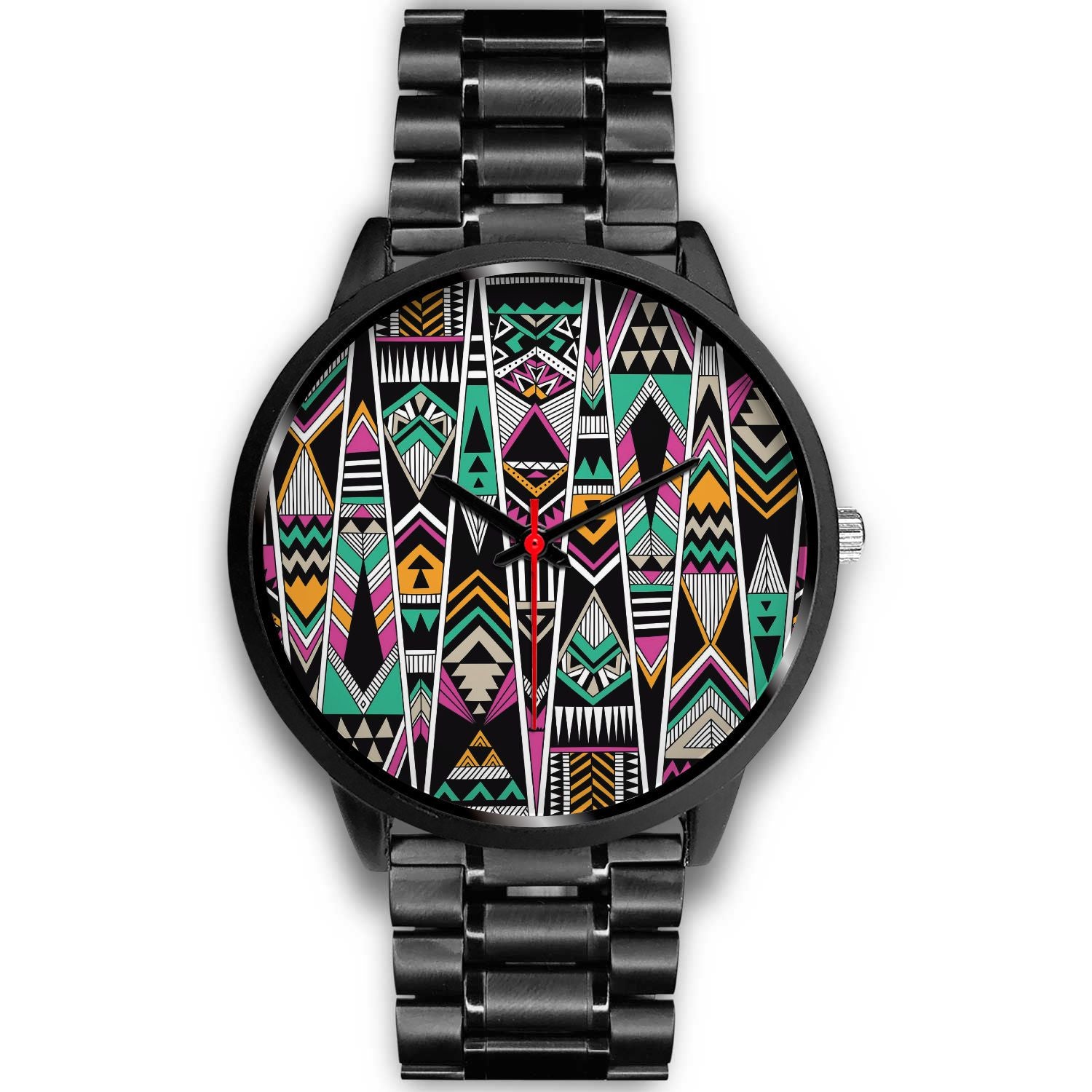 Vintage Tribal Aztec Pattern Print Black Watch