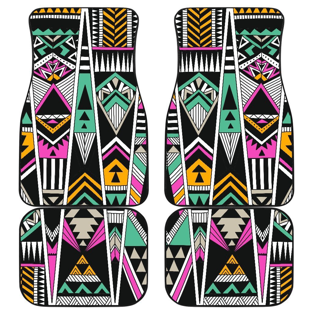 Vintage Tribal Aztec Pattern Print Front and Back Car Floor Mats