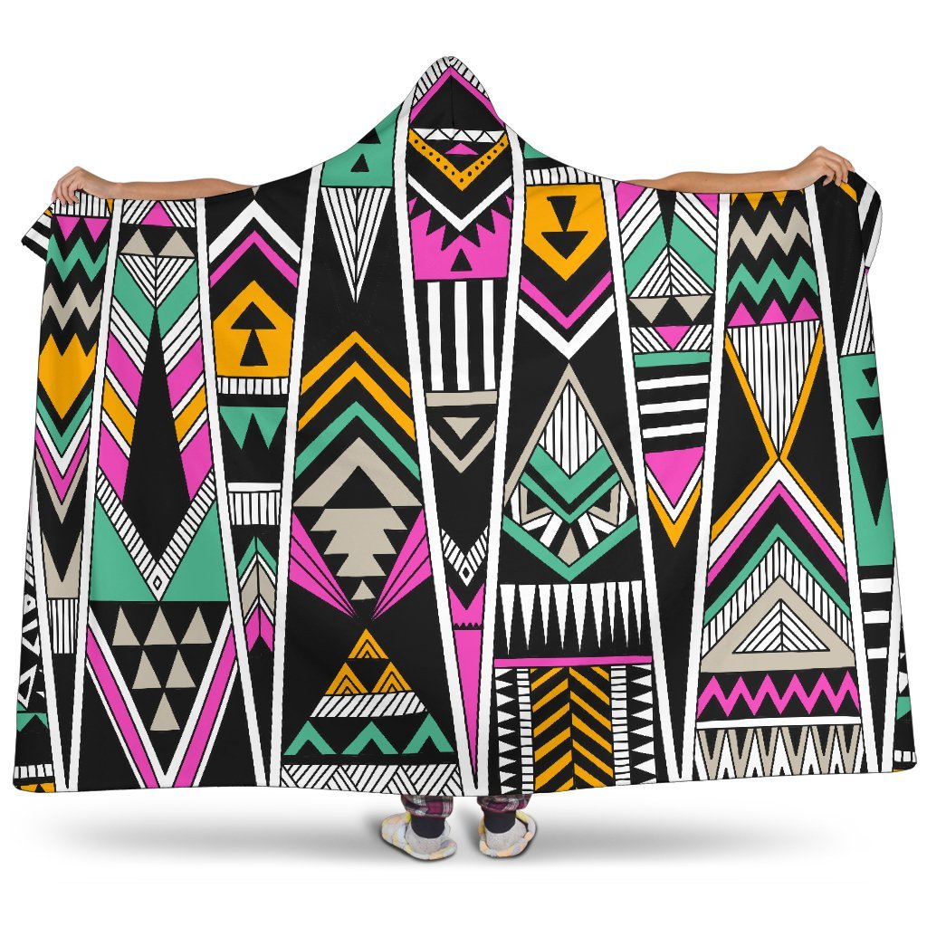 Vintage Tribal Aztec Pattern Print Hooded Blanket