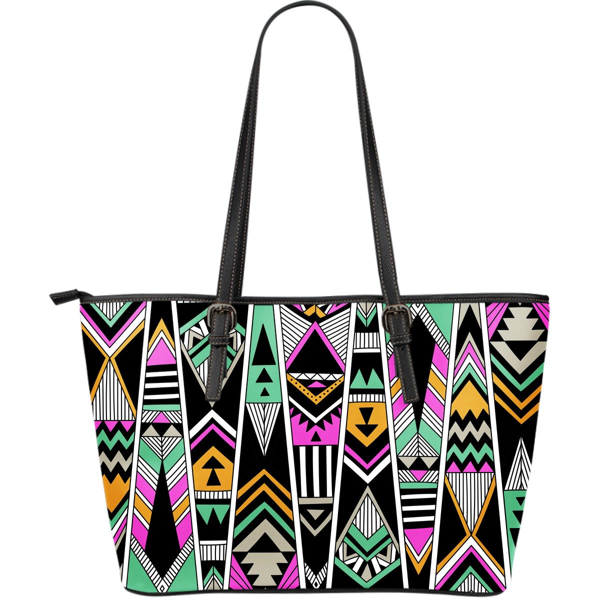 Vintage Tribal Aztec Pattern Print Leather Tote Bag