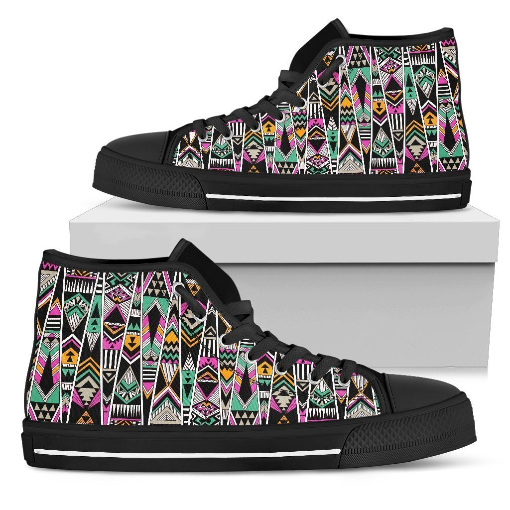 Vintage Tribal Aztec Pattern Print Men's High Top Shoes