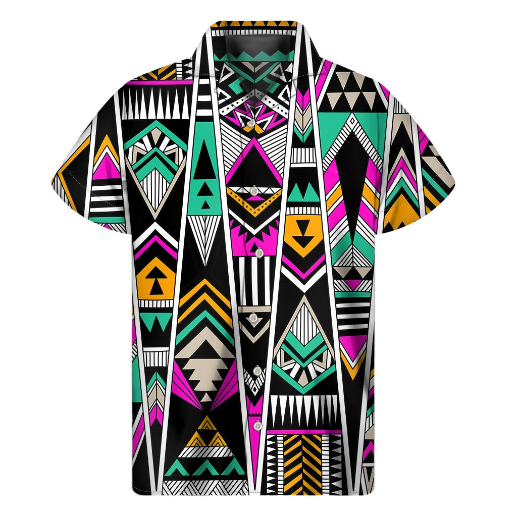 Vintage Tribal Aztec Pattern Print Men's Short Sleeve Shirt