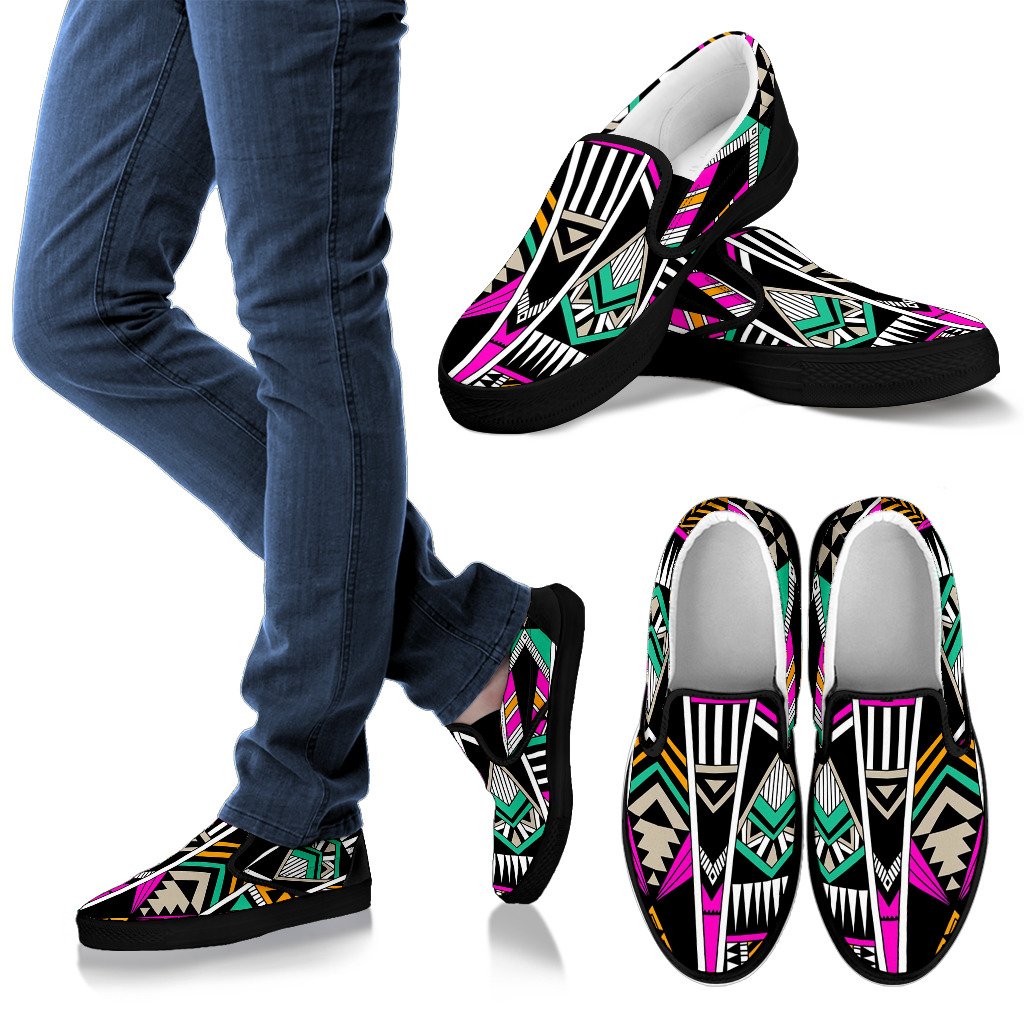 Vintage Tribal Aztec Pattern Print Men's Slip On Shoes