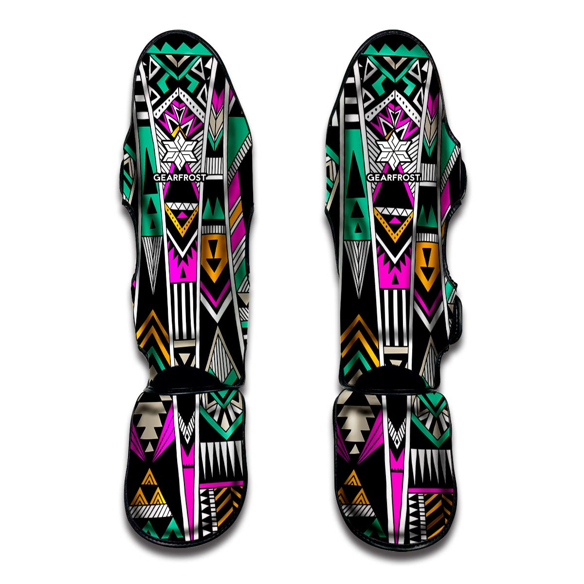 Vintage Tribal Aztec Pattern Print Muay Thai Shin Guards