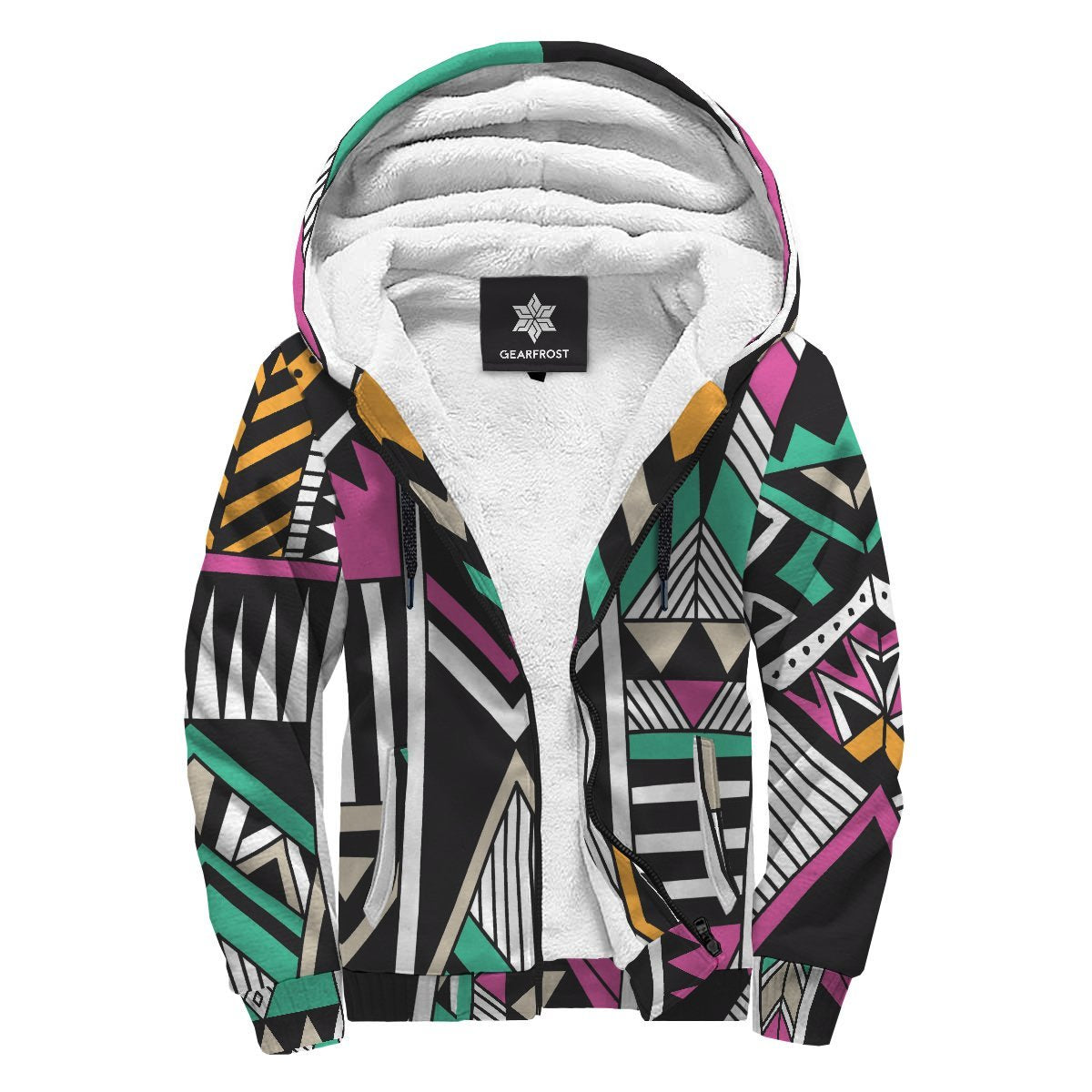 Vintage Tribal Aztec Pattern Print Sherpa Lined Fleece Hoodie