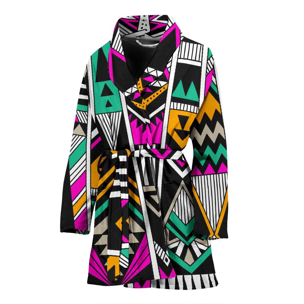 Vintage Tribal Aztec Pattern Print Women's Bathrobe