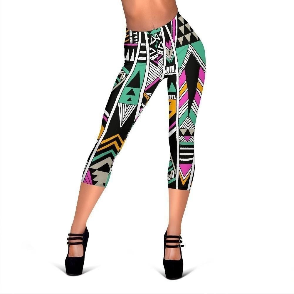 Vintage Tribal Aztec Pattern Print Women's Capri Leggings