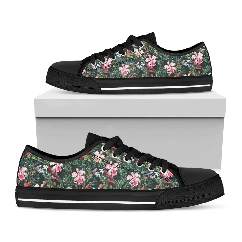 Vintage Tropical Exotic Hawaiian Print Black Low Top Shoes