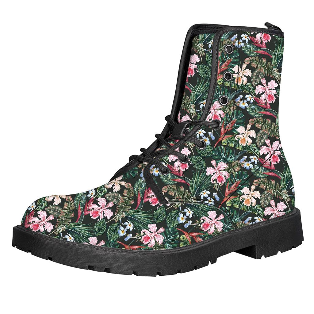 Vintage Tropical Exotic Hawaiian Print Leather Boots