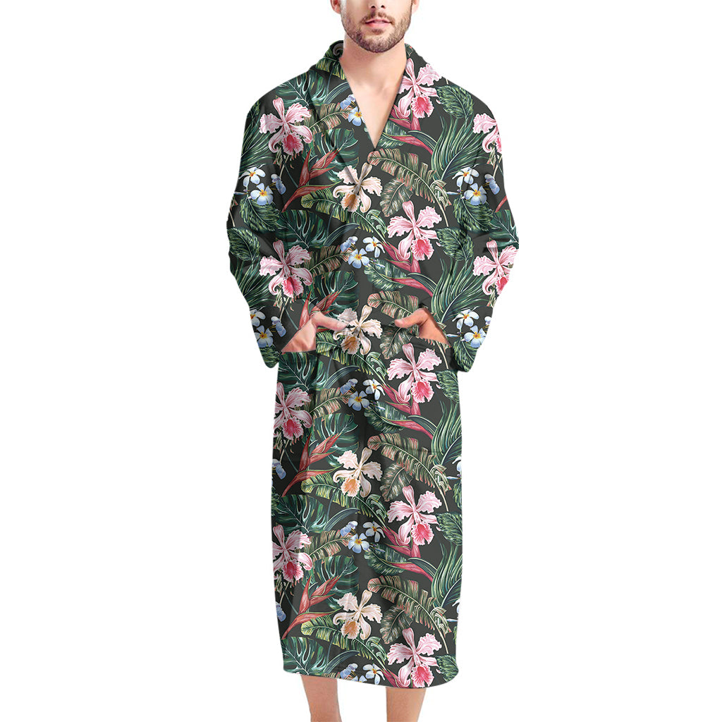 Vintage Tropical Exotic Hawaiian Print Men's Bathrobe