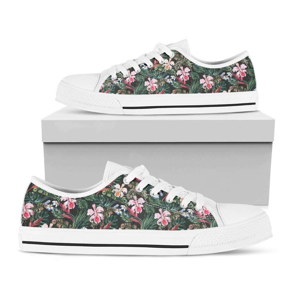 Vintage Tropical Exotic Hawaiian Print White Low Top Shoes