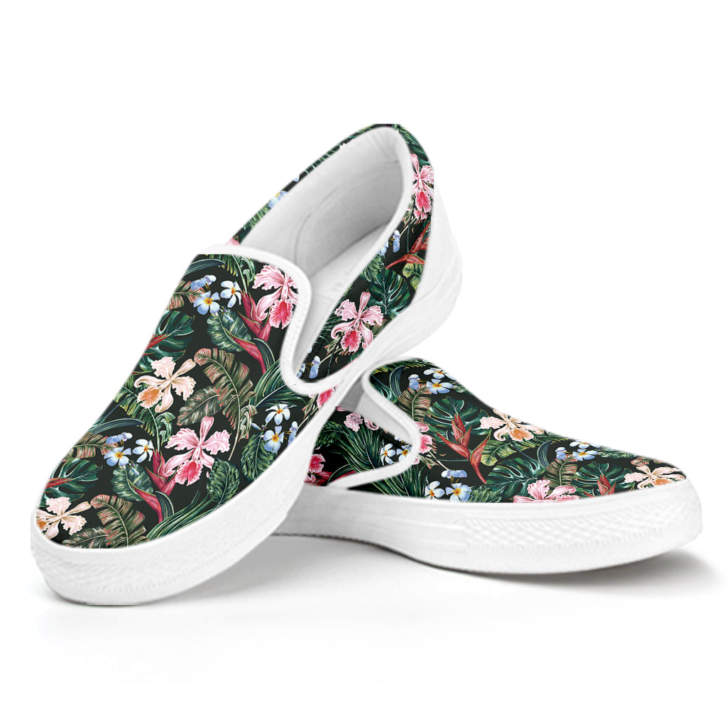 Vintage Tropical Exotic Hawaiian Print White Slip On Shoes