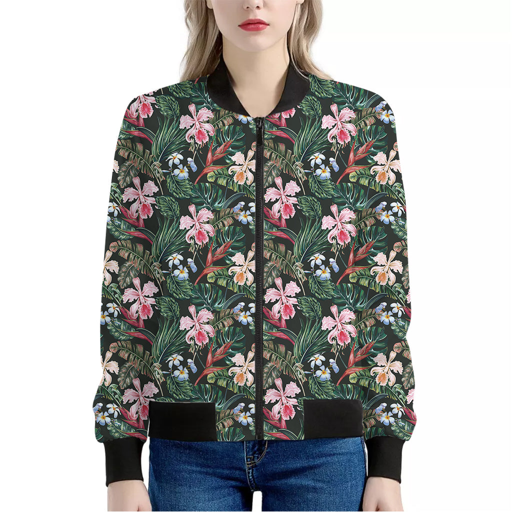 Vintage Tropical Exotic Hawaiian Print Women's Bomber Jacket