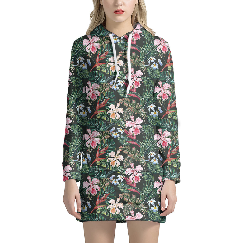 Vintage Tropical Exotic Hawaiian Print Women's Pullover Hoodie Dress