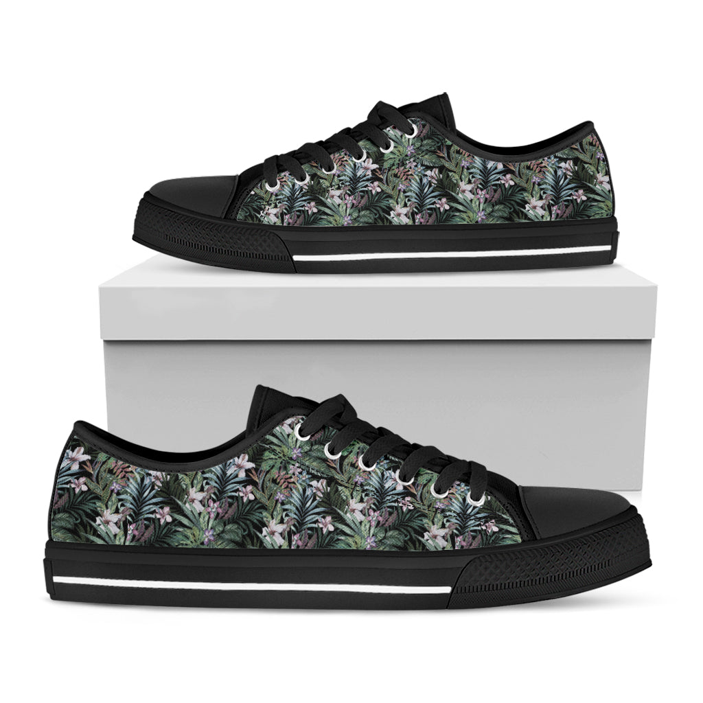 Vintage Tropical Floral Print Black Low Top Shoes