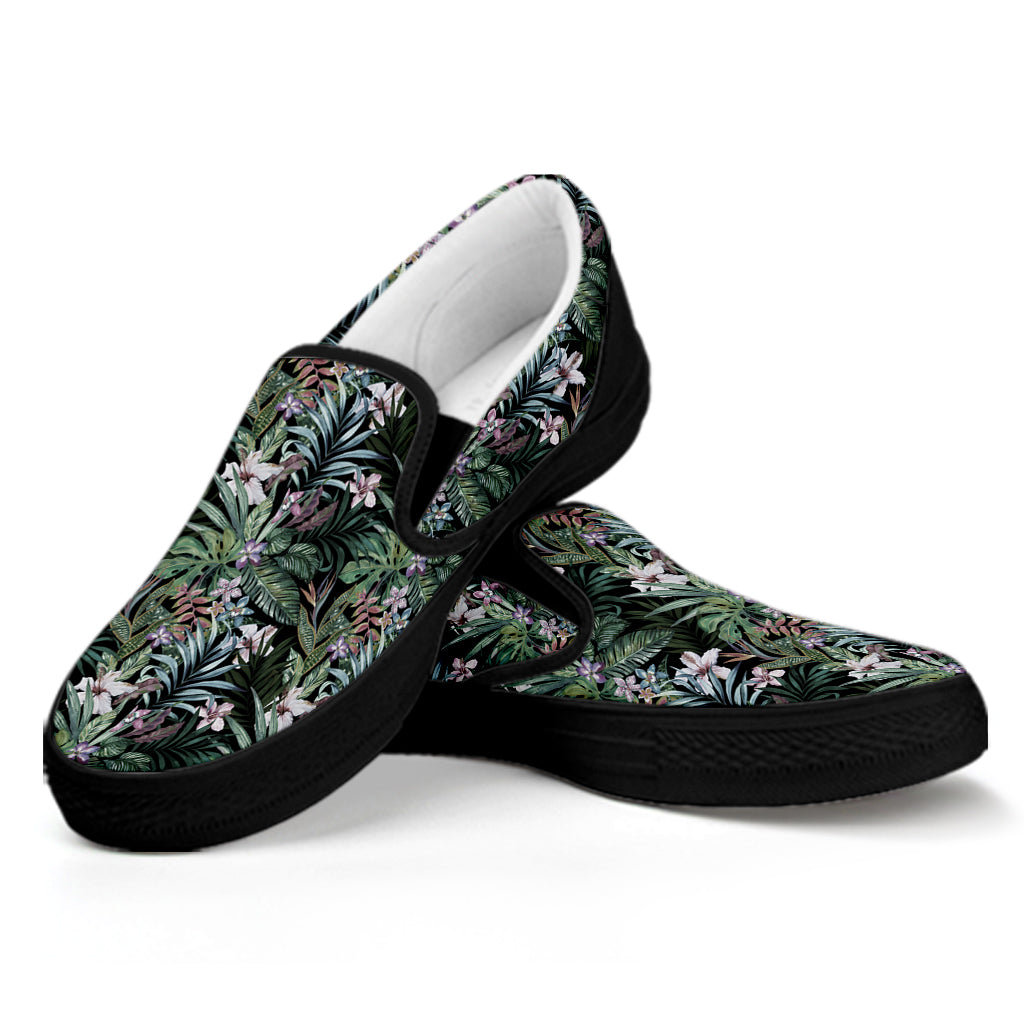 Vintage Tropical Floral Print Black Slip On Shoes