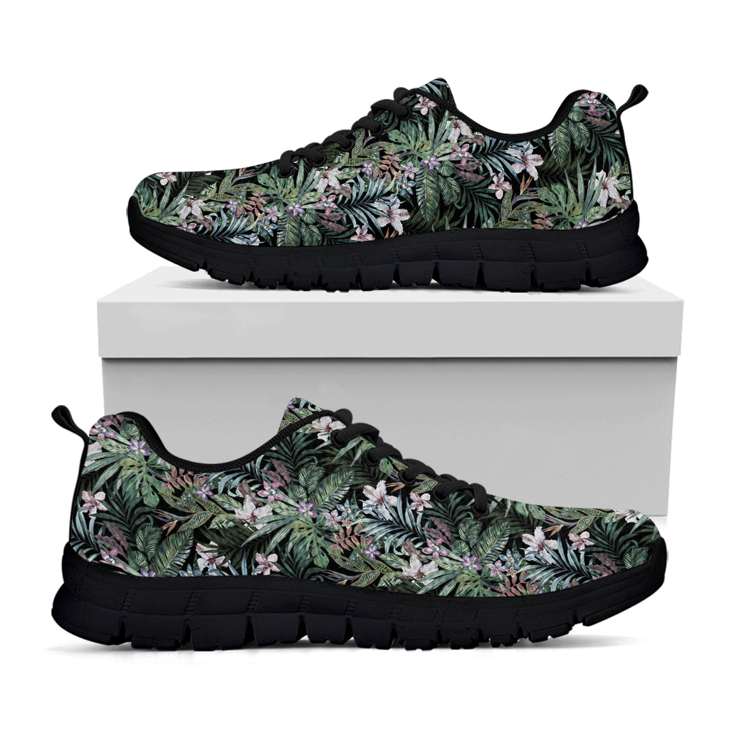 Vintage Tropical Floral Print Black Sneakers