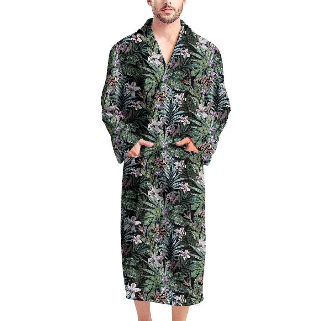 Vintage Tropical Floral Print Men's Bathrobe