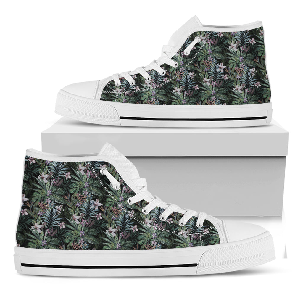 Vintage Tropical Floral Print White High Top Shoes