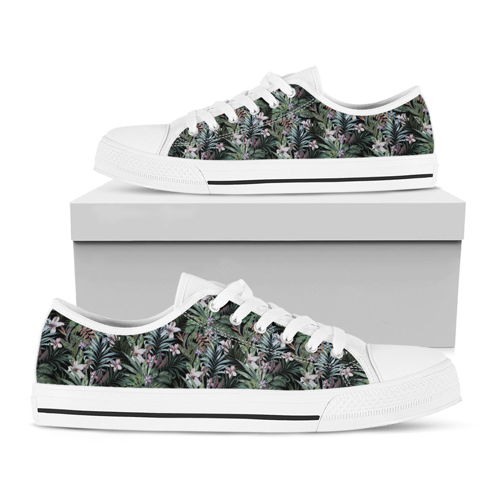 Vintage Tropical Floral Print White Low Top Shoes