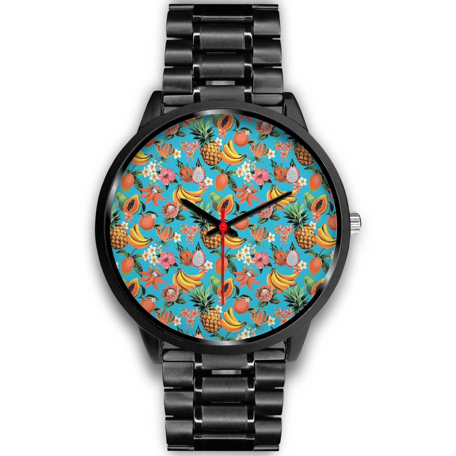 Vintage Tropical Fruits Pattern Print Black Watch