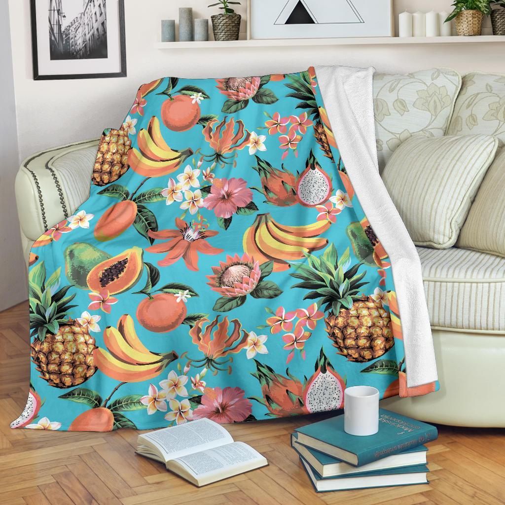 Vintage Tropical Fruits Pattern Print Blanket