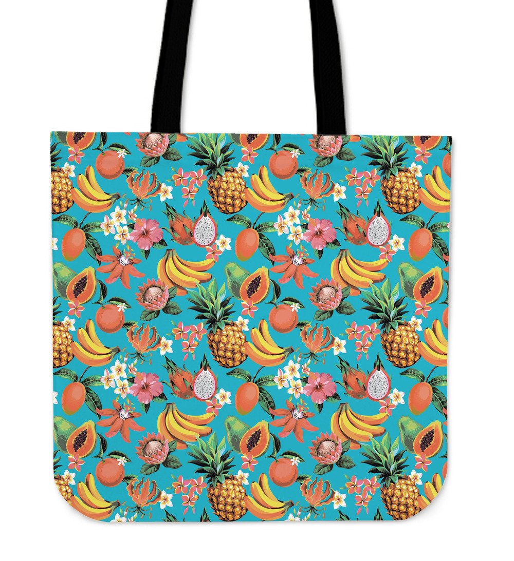 Vintage Tropical Fruits Pattern Print Canvas Tote Bag