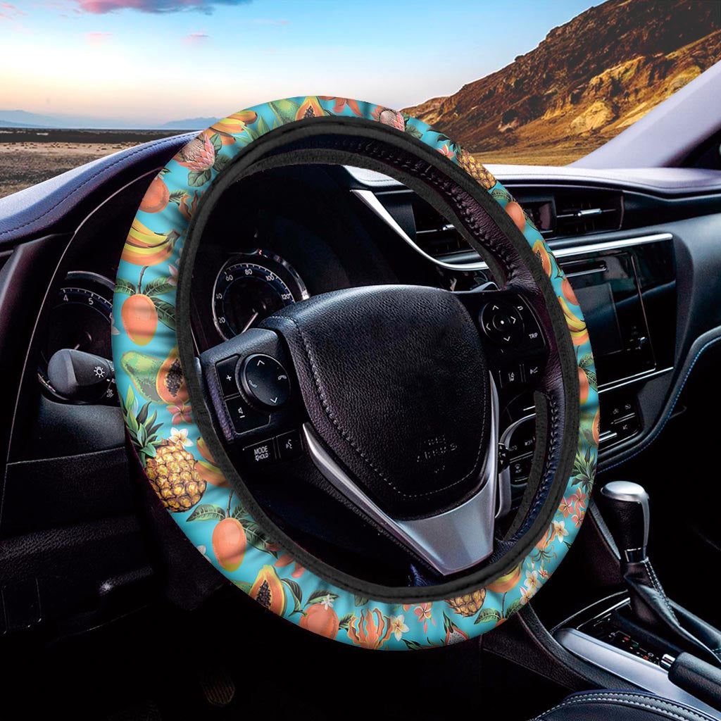 Vintage Tropical Fruits Pattern Print Car Steering Wheel Cover