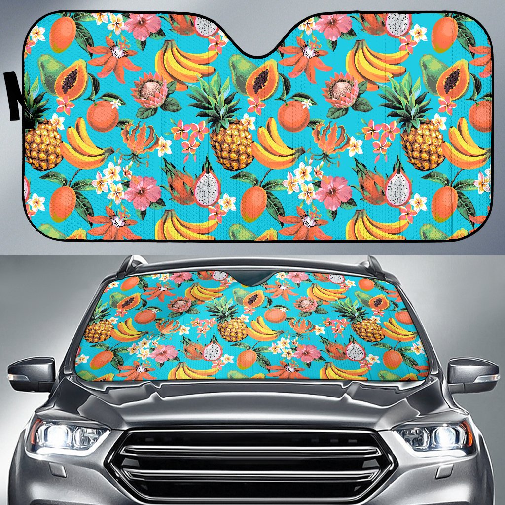 Vintage Tropical Fruits Pattern Print Car Sun Shade