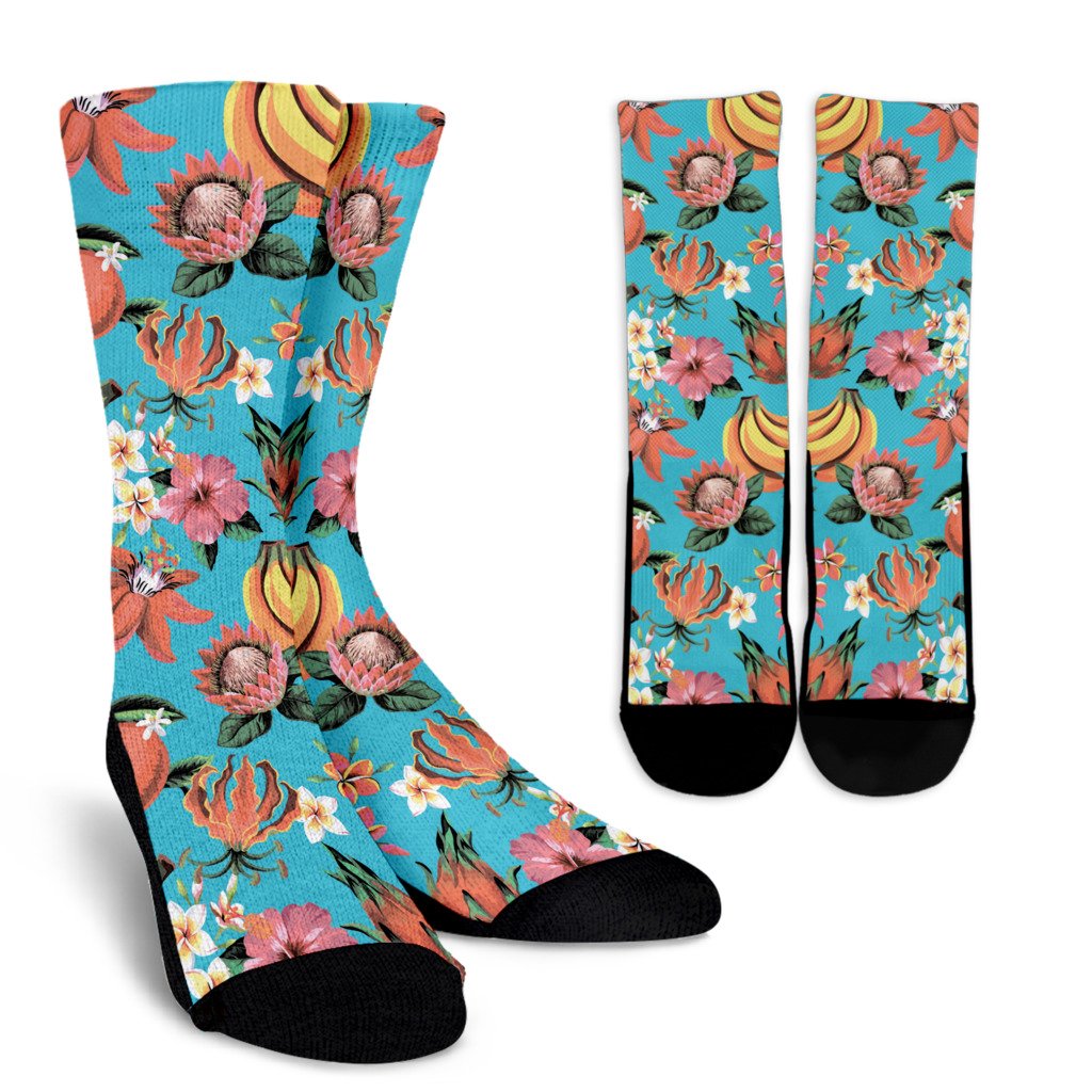 Vintage Tropical Fruits Pattern Print Crew Socks