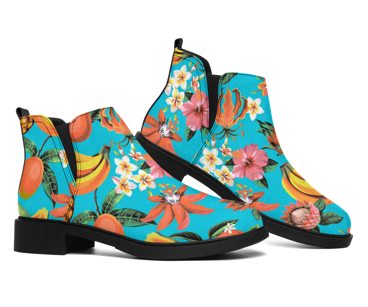 Vintage Tropical Fruits Pattern Print Flat Ankle Boots