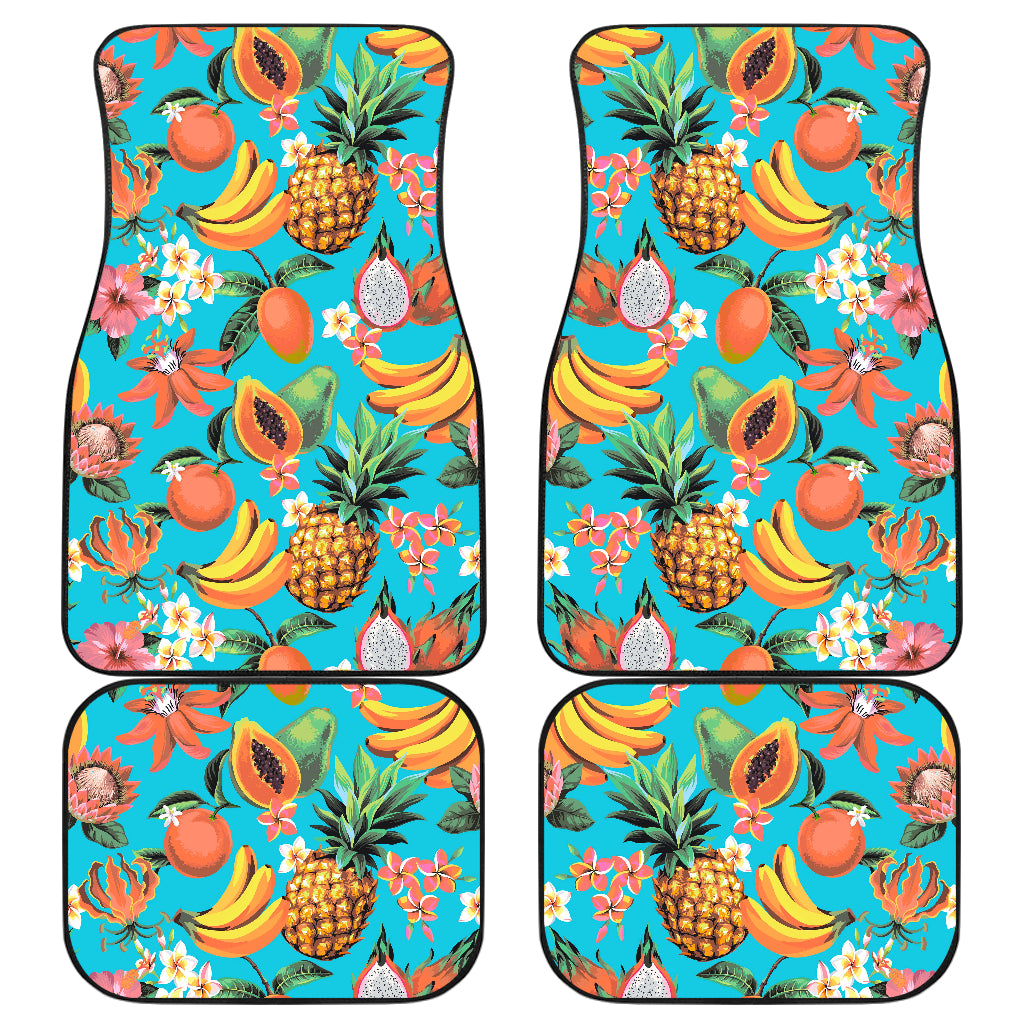 Vintage Tropical Fruits Pattern Print Front and Back Car Floor Mats