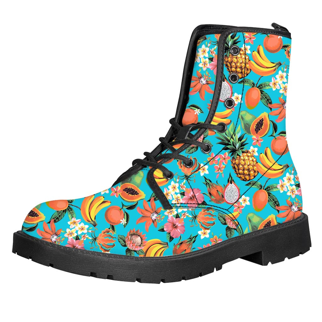 Vintage Tropical Fruits Pattern Print Leather Boots