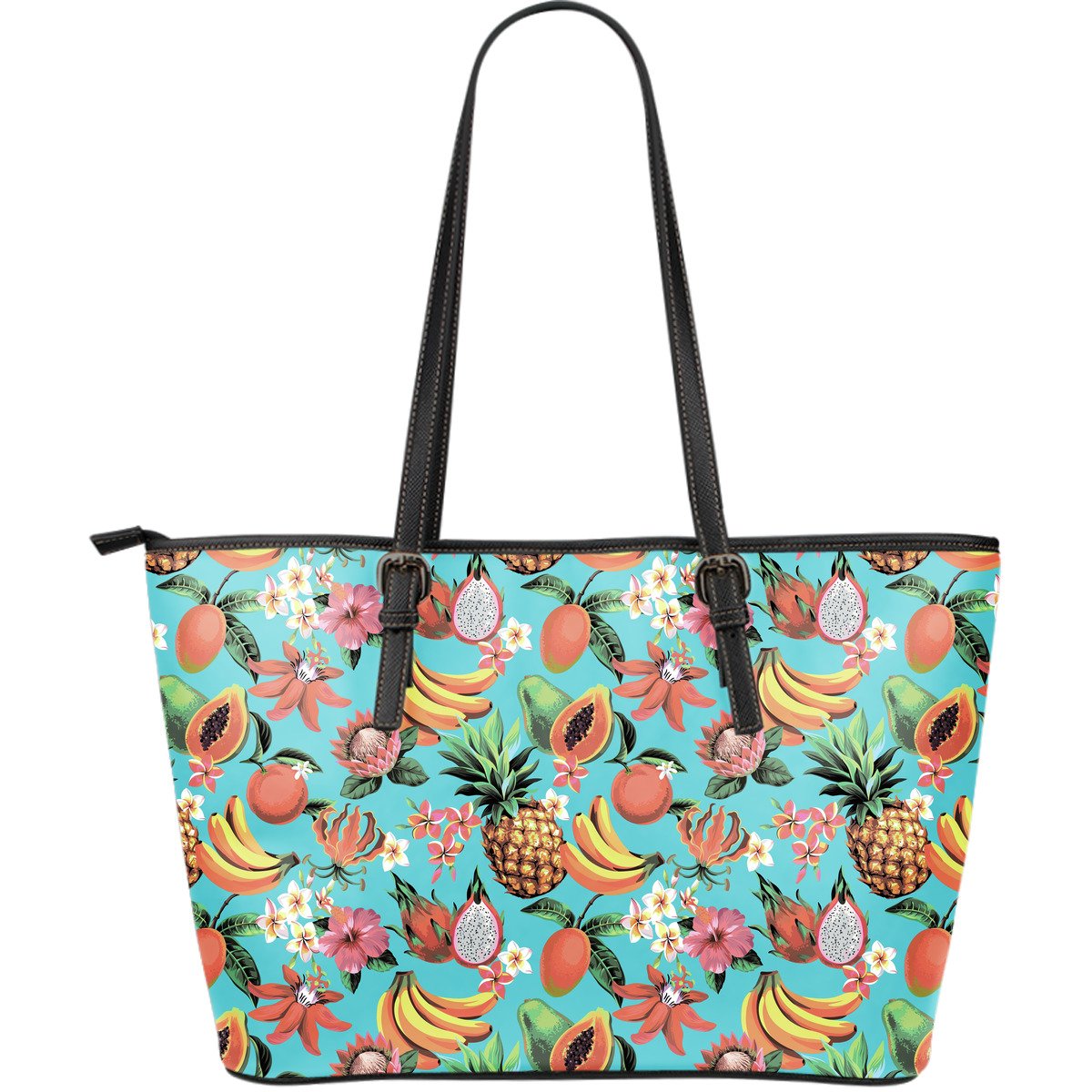 Vintage Tropical Fruits Pattern Print Leather Tote Bag