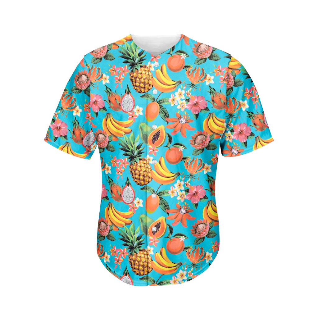 Vintage Tropical Fruits Pattern Print Men's Baseball Jersey