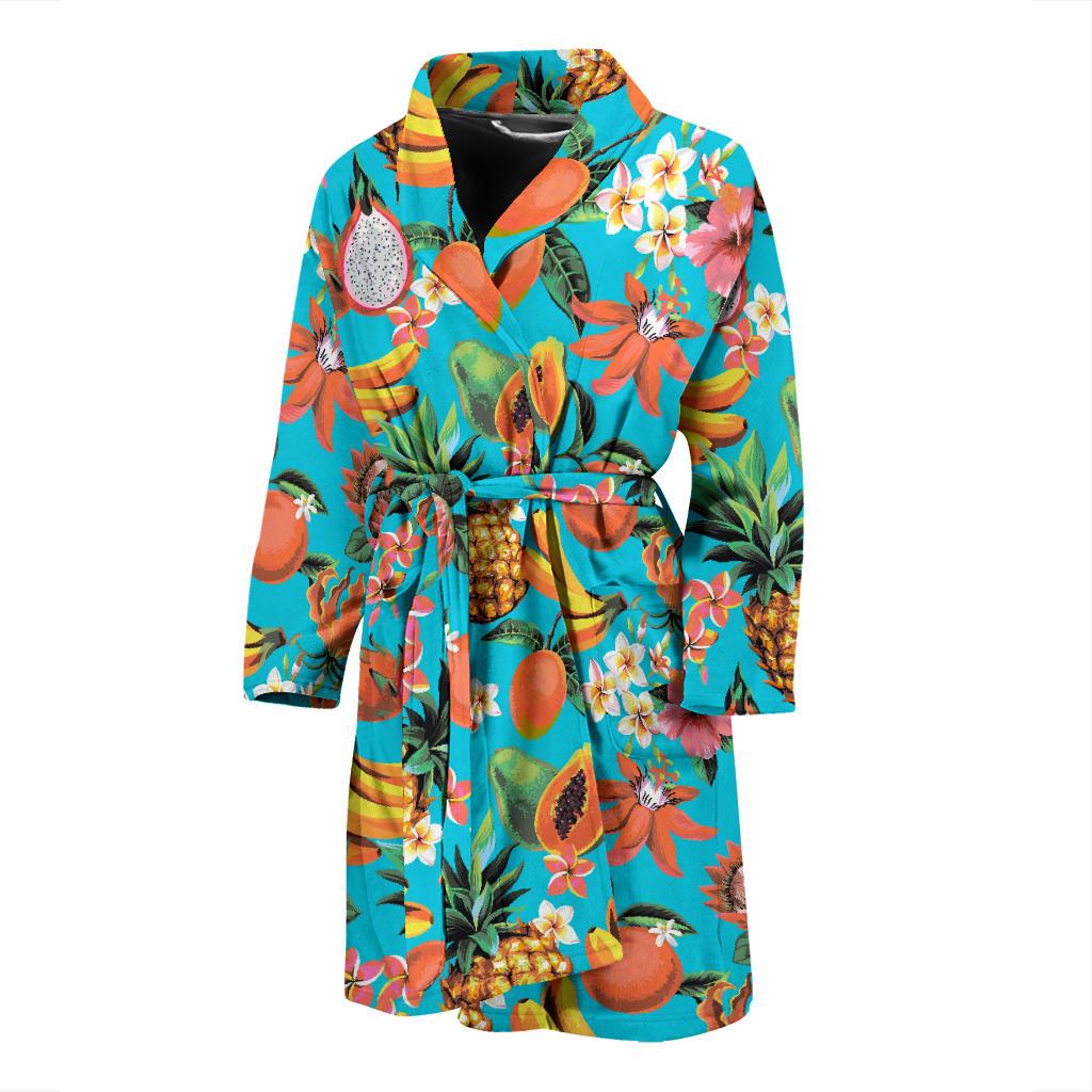 Vintage Tropical Fruits Pattern Print Men's Bathrobe