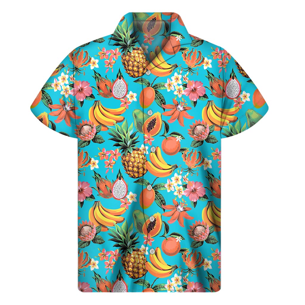 Vintage Tropical Fruits Pattern Print Men's Short Sleeve Shirt