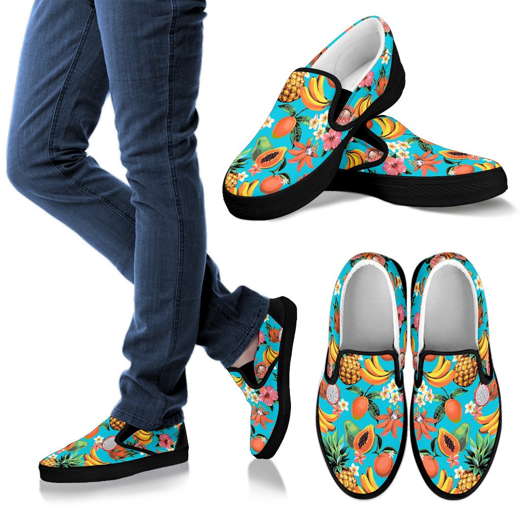 Vintage Tropical Fruits Pattern Print Men's Slip On Shoes