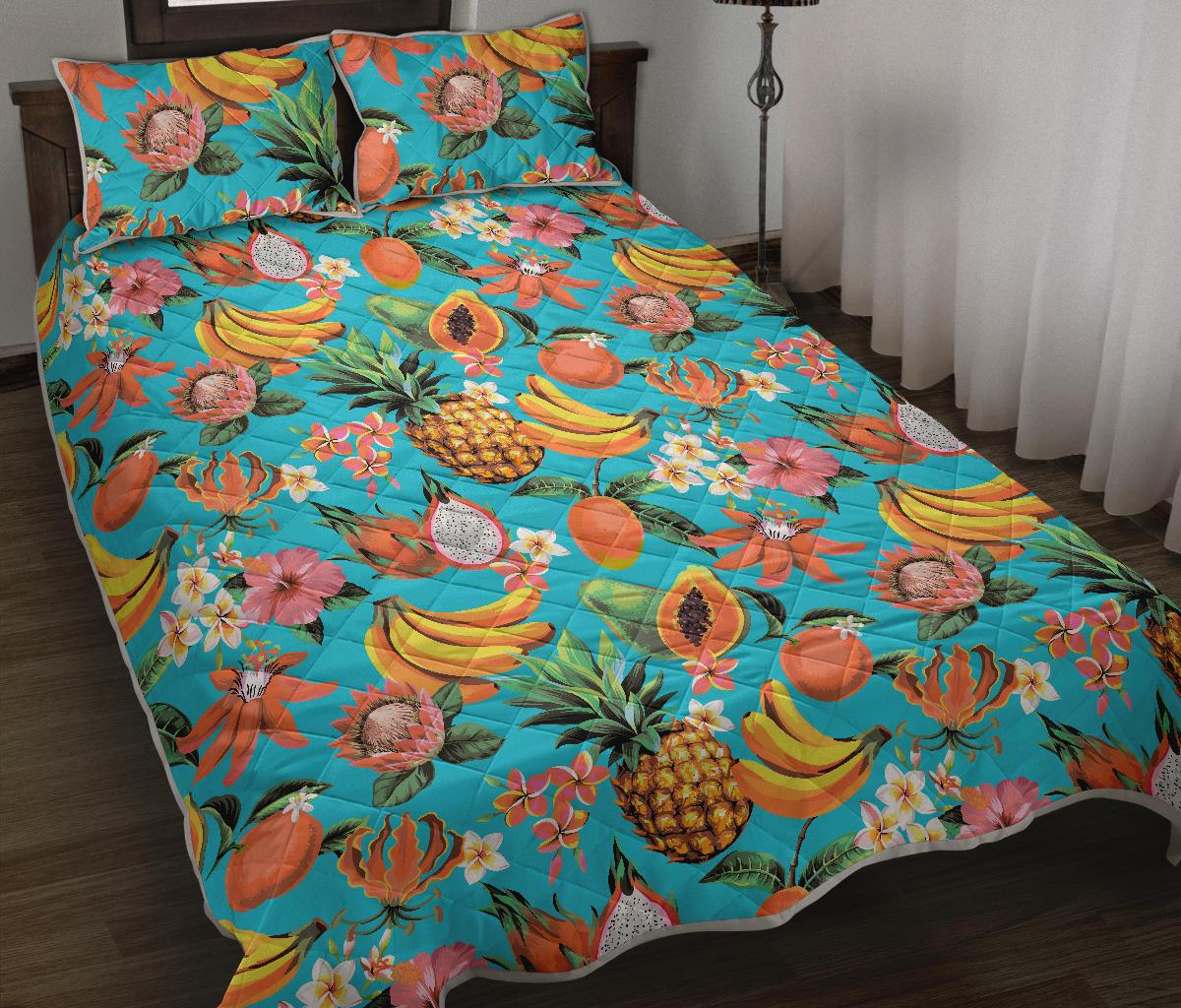 Vintage Tropical Fruits Pattern Print Quilt Bed Set