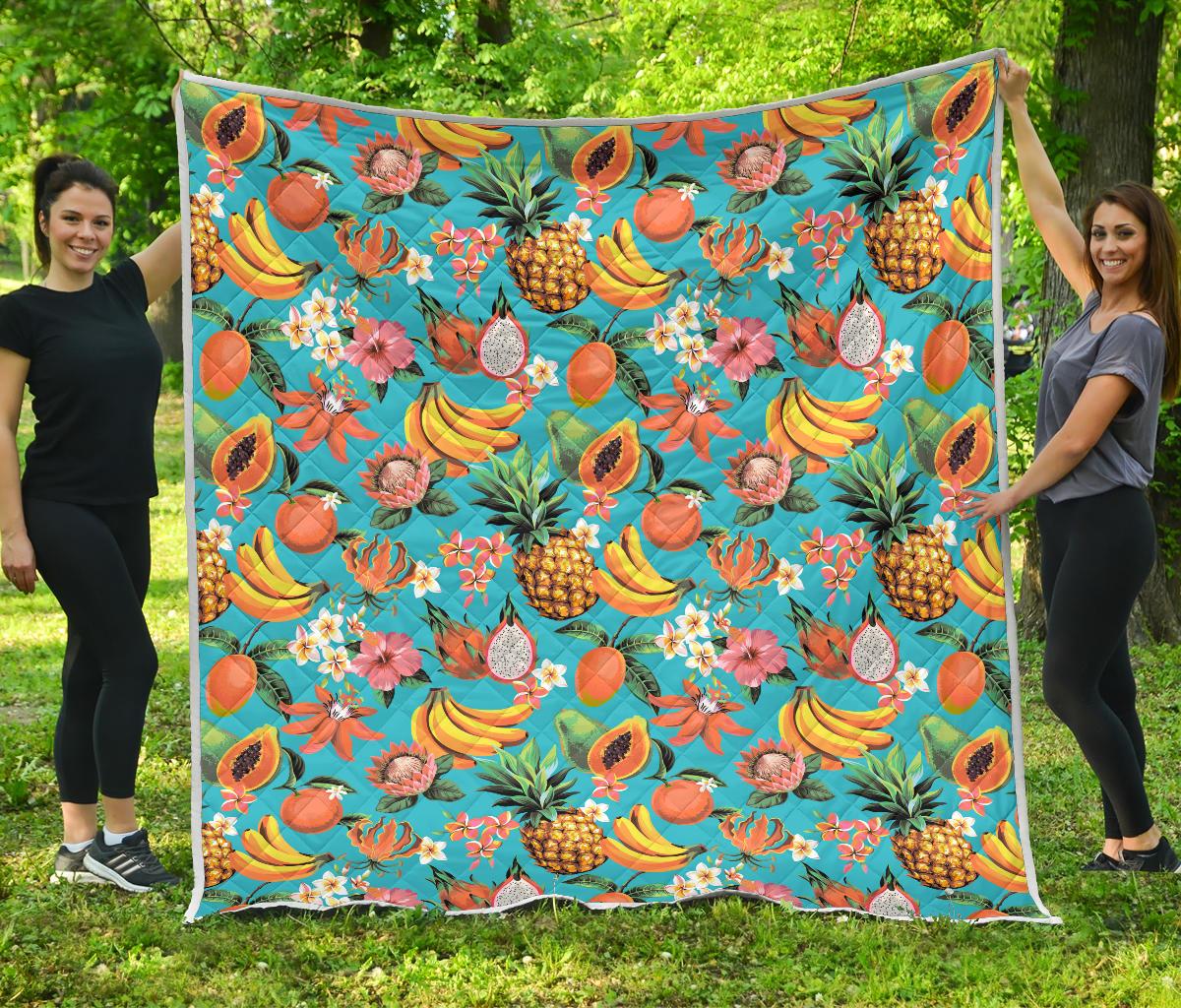 Vintage Tropical Fruits Pattern Print Quilt