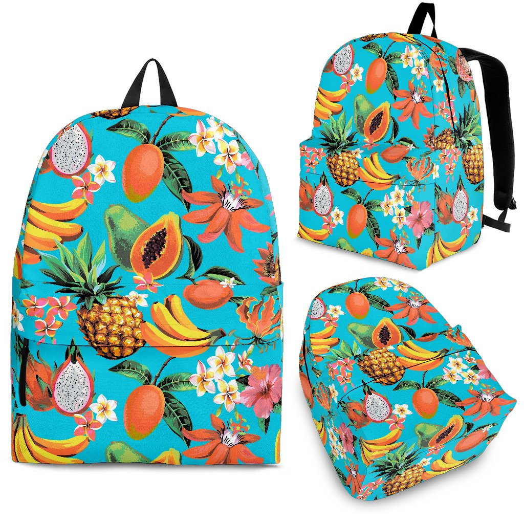 Vintage Tropical Fruits Pattern Print School Backpack