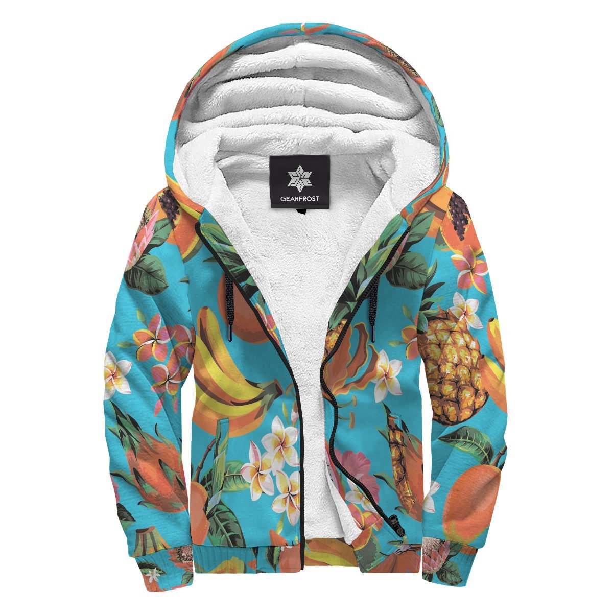 Vintage Tropical Fruits Pattern Print Sherpa Lined Fleece Hoodie