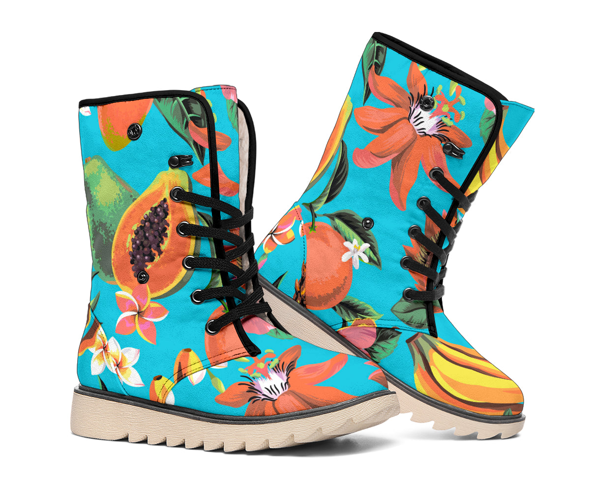 Vintage Tropical Fruits Pattern Print Winter Boots