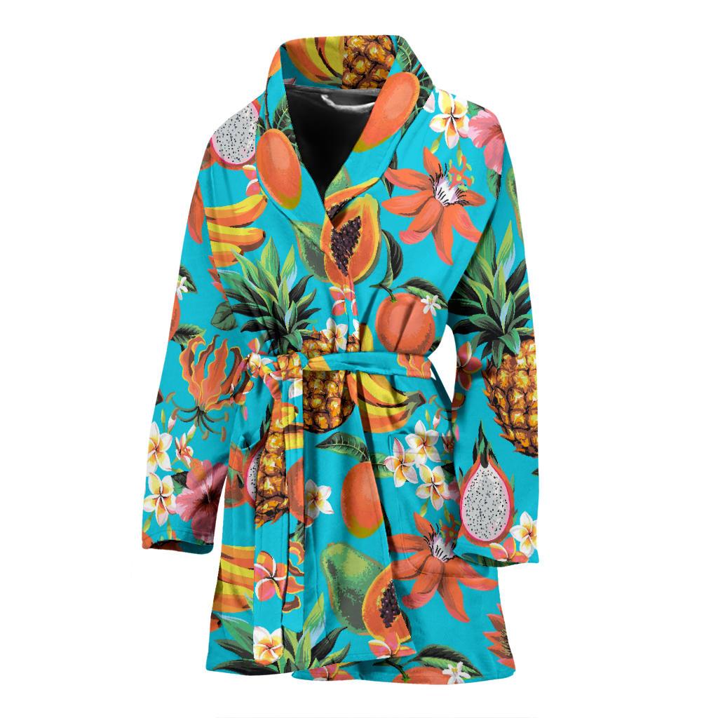 Vintage Tropical Fruits Pattern Print Women's Bathrobe