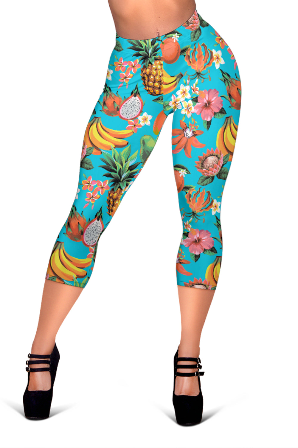 Vintage Tropical Fruits Pattern Print Women's Capri Leggings