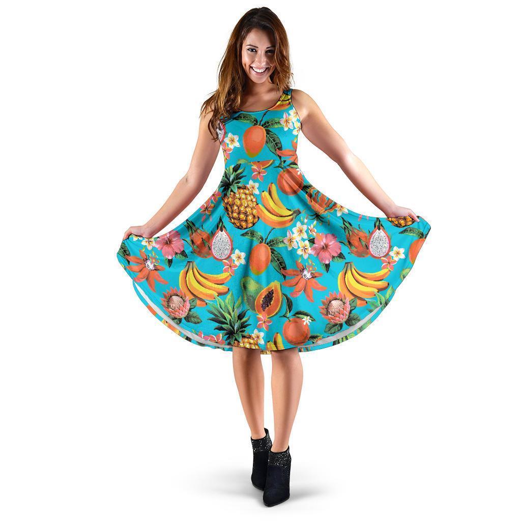 Vintage Tropical Fruits Pattern Print Women's Dress